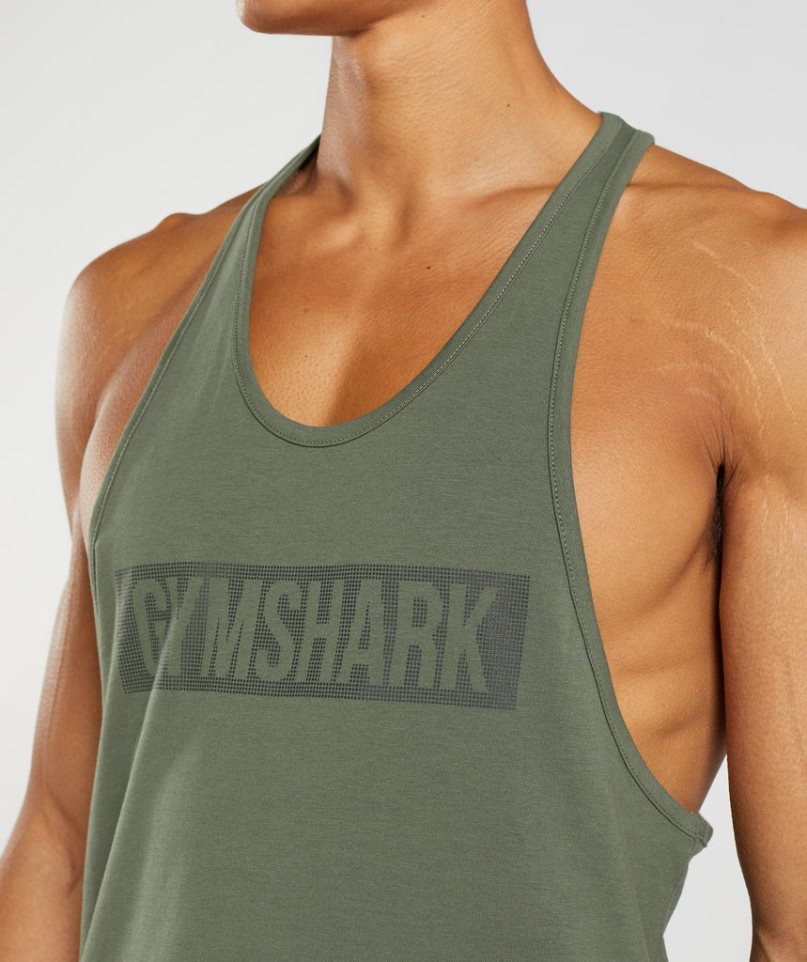 Men's Gymshark Block Stringer Tanks Olive | NZ 0XFPLB